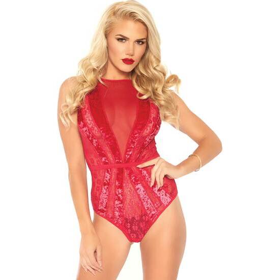 Body avec dentelle et transparences - rouge