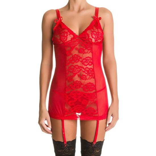 Corps de robe rouge avec string et jarretières