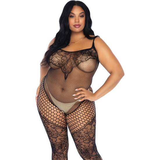 Bodystocking dans une combinaison de net et jacquard.