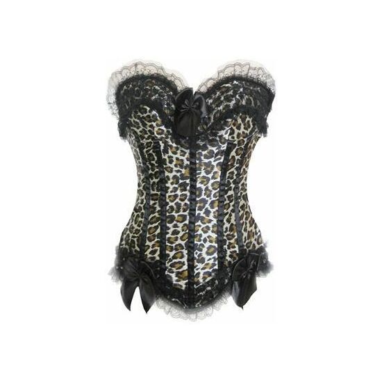 Corset léopard rétro avec volants en dentelle beige