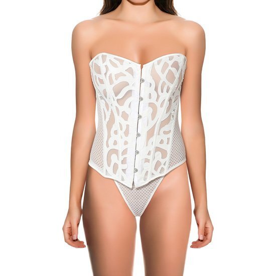 Corset blanc avec détails et string assorti