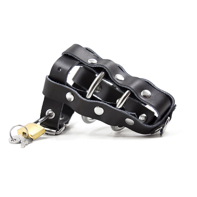 FETISH - ETUI EN CUIR AVEC ANNEAUX MÉTALLIQUES ET CADENAS