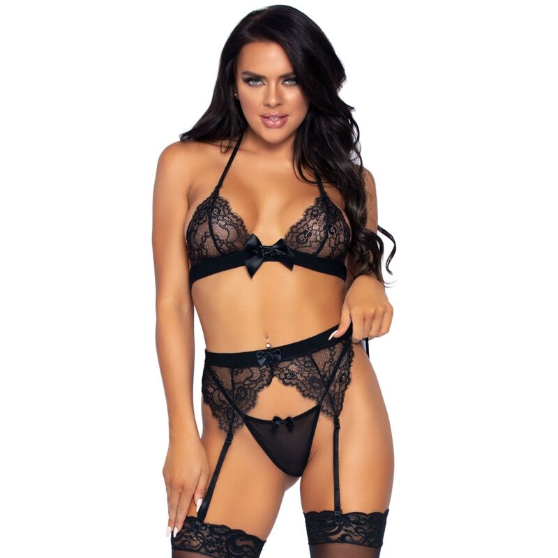 ENSEMBLE TROIS PIÈCES  TOP, PORTE-JARRETELLE ET G-STRING