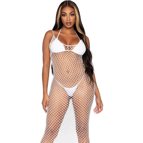 Robe Longue En Filet Tressé Leg Avenue - Blanc