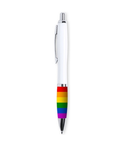 BOLIGRAFO BLANCO BANDERA LGBT Stylo élégant avec une empreinte multicolore vibrante.