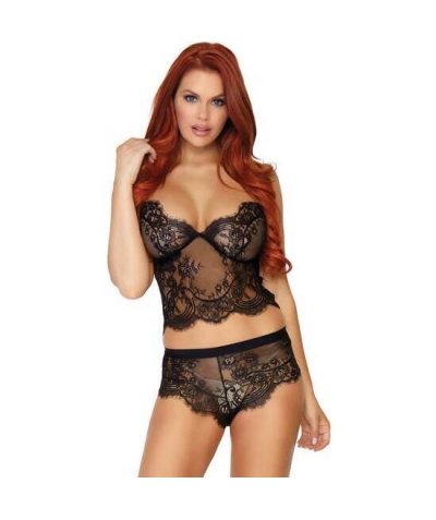 EYELASH LACE Ensemble top et short en dentelle - noir