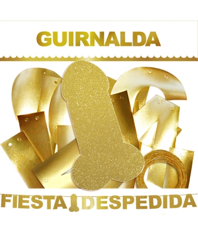 GUIRNALDA  PENE DORADO Guirlande pénis dorée fête d\'adieu (carton doré 220gr)