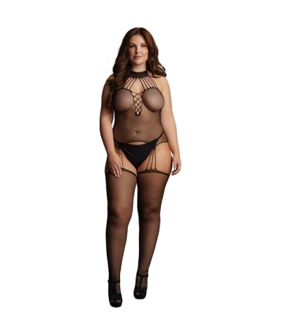 SUSPENDER FISHNET CHOKER BODY Le désir - bodystocking choker en résille à jarretelles - noir