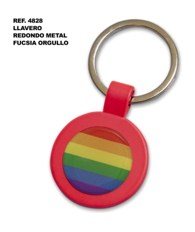 LLAVERO RENDONDO METAL FUSCIA Porte-clés fuchsia avec drapeau lgbt et résine