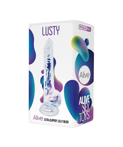 LUSTY Dildo réaliste transparent en matériau jelly hypoallergénique.