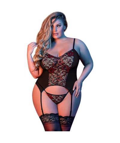 MERRY WIDOW FLOR Body veuve joyeuse et g-jarretelles - noir