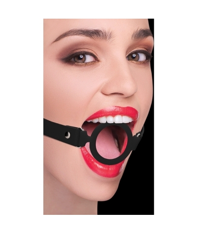 VELVETSILK GAG  Aie! bâillon anneau silicone - lanières cuir - noir