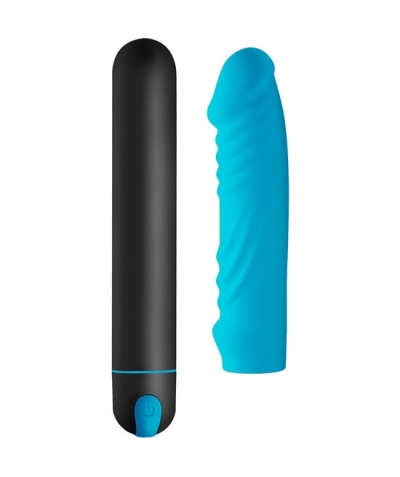 XL BULLET TURQUESA Balle xl avec gaine en silicone en forme de pénis - bleu