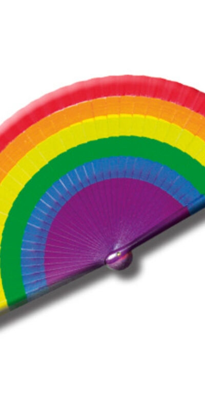 ABANICO MADERA BANDERA LGBT éventail en plastique, drapeau arc-en-ciel, fierté lgbtq+