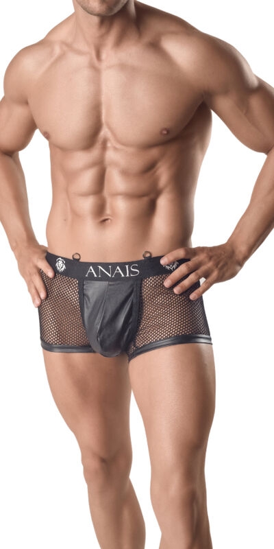 ANAIS MEN  ATHLETIC Boxer noir en filet et cuir pour homme