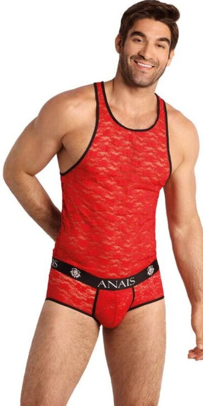 ANAIS MEN BRAVE ACTION Lingerie brave rouge en dentelle et florale