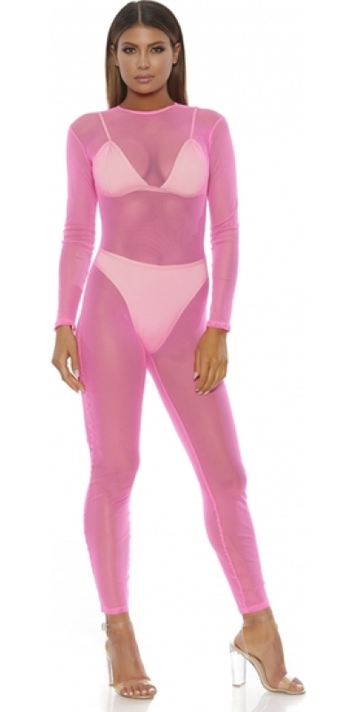 BODY DE MALLA MICRO PINK Lingerie érotique en maille transparente, ajustable.