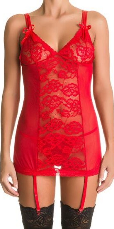 BODY SIDNEY Corps de robe rouge avec string et jarretières