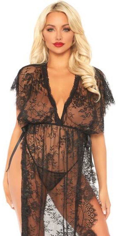 CONJUNTO DE CAFTAN NEGRO Caftan en dentelle avec string assorti noir