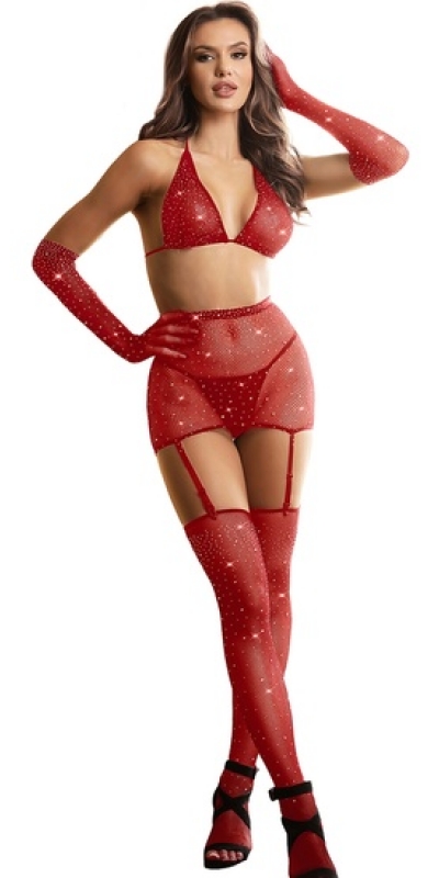 SUJETADOR  SENSUAL Ensemble de lingerie sexy rouge avec accessoires.