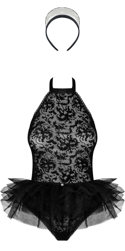 CISNE NEGRO BODY Ensemble lingerie noir en dentelle avec dos ouvert