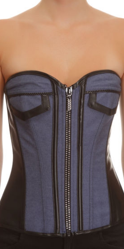 JEANS Effet cowboy corset noir avec string