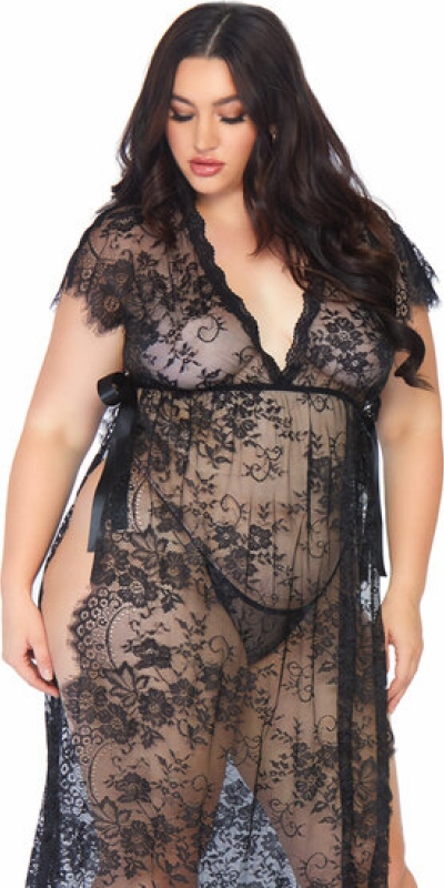 LACE KAFTEN Caftan fleuri avec string - noir