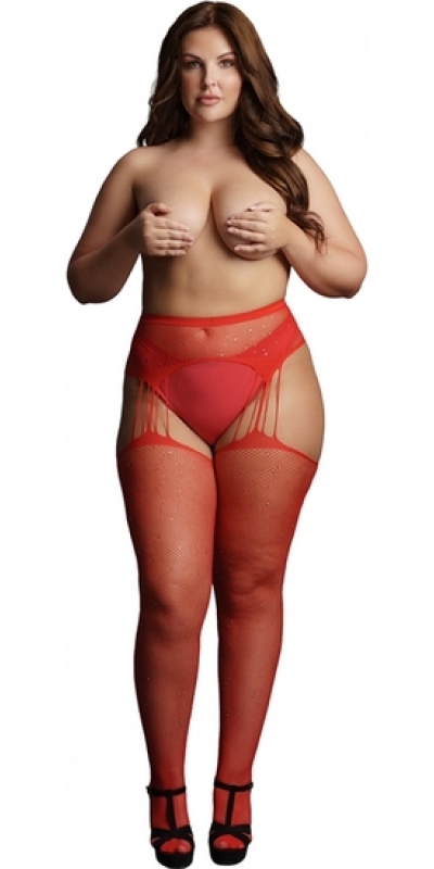 ARAÑA ROJA Le désir - collants jarretelles strass - bas jarretière - rouge -