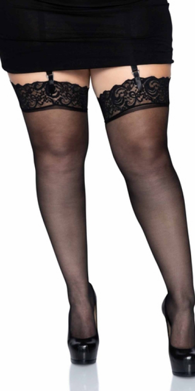 LEG AVENUE  SILKY Leg avenue collants en nylon noir avec dentelle top plus