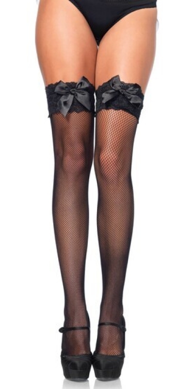 LEG AVENUE FISHNETS Leg avenue bas résille noir avec détail haut en dentelle et