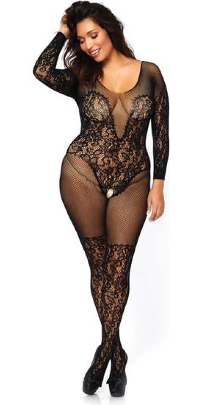 LEG AVENUE SENSUAL Bodystocking en filet et dentelle grande taille