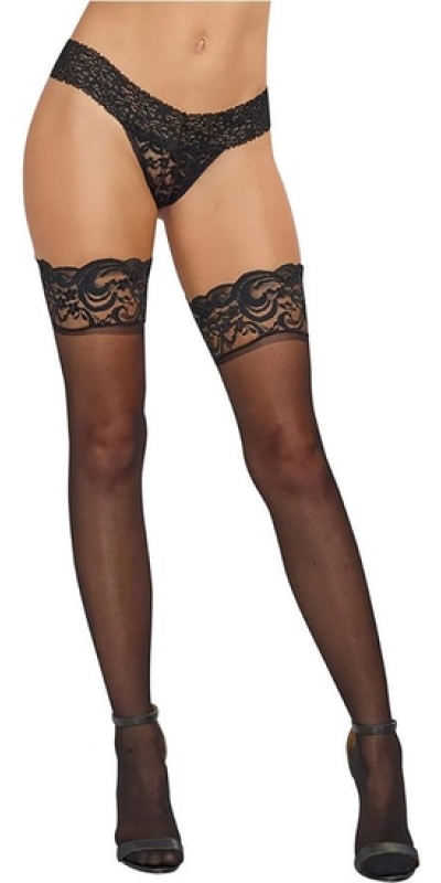 THIGH HIGHS Bas de cuisse en dentelle noire transparente