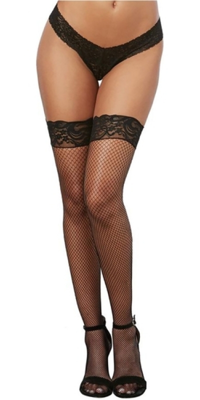 THIGH HIGHS RED Collants résille avec couture arrière et haut en dentelle