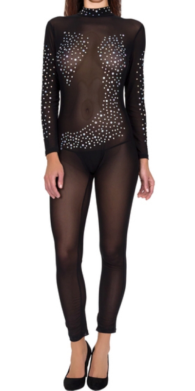 MONO RHINESTONE_BLACK JUMPSUIT Combinaison noire avec strass