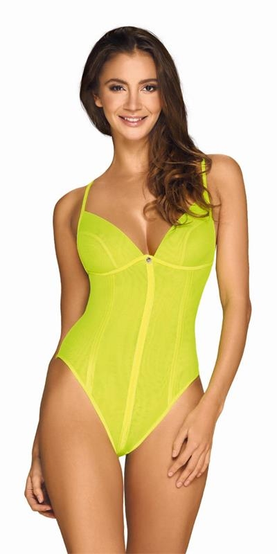 NEONIA BODY Body jaune néon avec fermeture éclair, tailles s/m et l/xl, flexible, 90% polyamide, 10% é