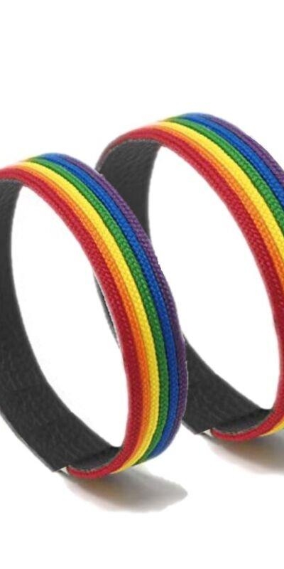 PULSERA DE CUERO NEGRO BANDERA Bracelet en cuir noir avec le drapeau lgbt+