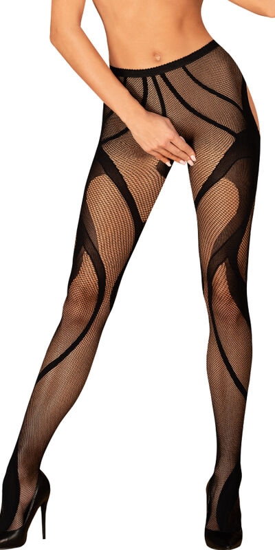 S336 Collants noirs sexy avec entrejambe ouverte