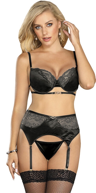 SENSUAL ELLA SET DE 3 PIEZAS  Ensemble de lingerie érotique : soutien-gorge, string, jarretière