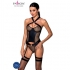 Corset amanda en cuir et maille sensuelle.