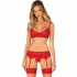 Ensemble de lingerie érotique rouge : soutien-gorge, porte-jarretelles, string.