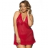 Babydoll sensuel, rouge, transparences, broderies florales, string.