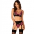 Lingerie sexy avec soutien-gorge, string et porte-jarretelles